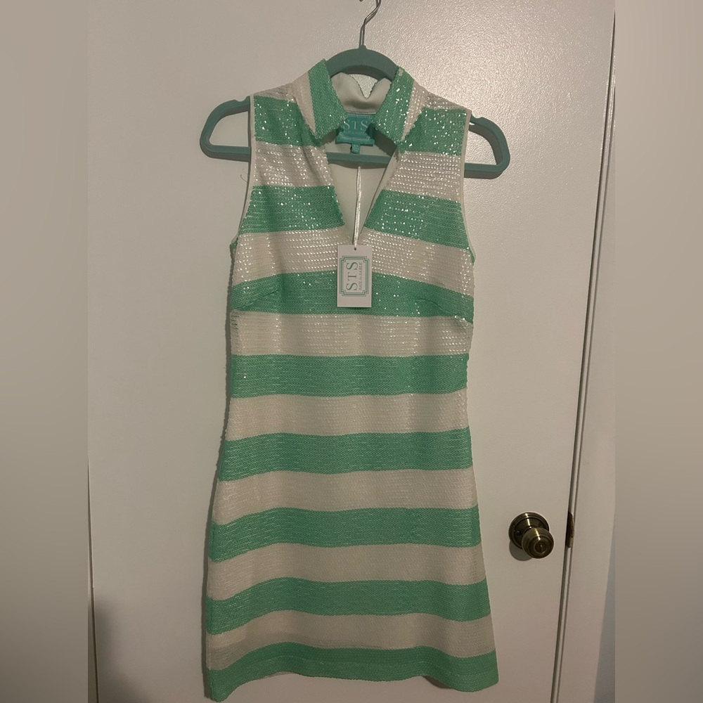 Sail to Sable STS Sequin Striped Mint Colorblock Slip Tunic Dress - NWT S